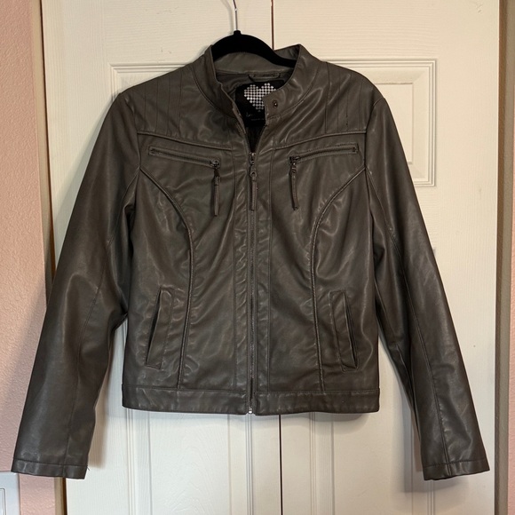 Brave Soul Women's Charcoal Faux Leather Jacket - Picture 1 of 10